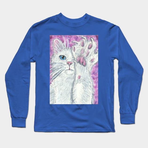 White cat paw up Long Sleeve T-Shirt by SamsArtworks